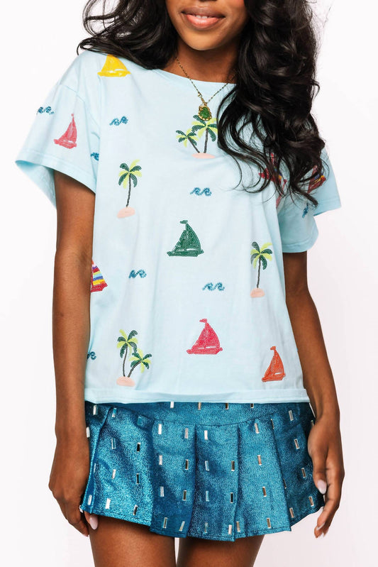 Queen Of Sparkles - Sail Boat And Palm Tree Icon Tee