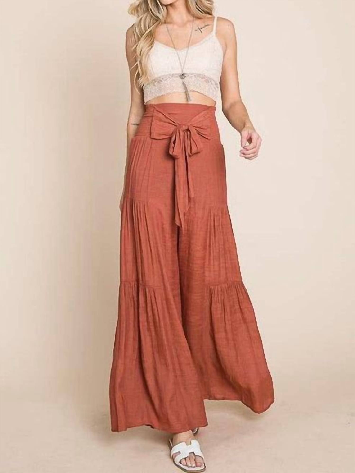 JADE BY JANE Tie Front Pants in rust - women's pants - view 4