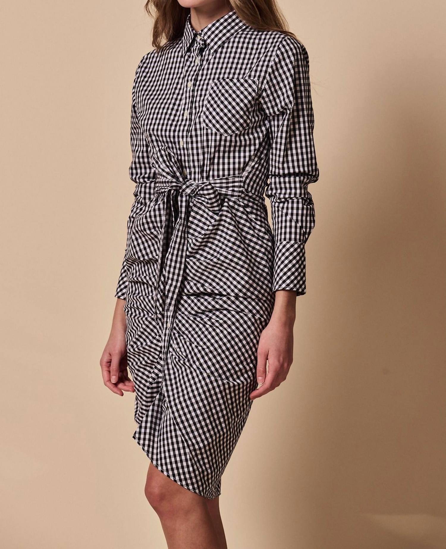 THE SHIRT The Wrap Front Dress in black check - women's dress - alternate view