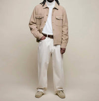 Merz b. Schwanen Padded Cotton Long Sleeve Overshirt in dusted khaki - men's shirt - view 5