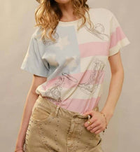 Blue B - Western Flag Embroidery Crewneck Top
