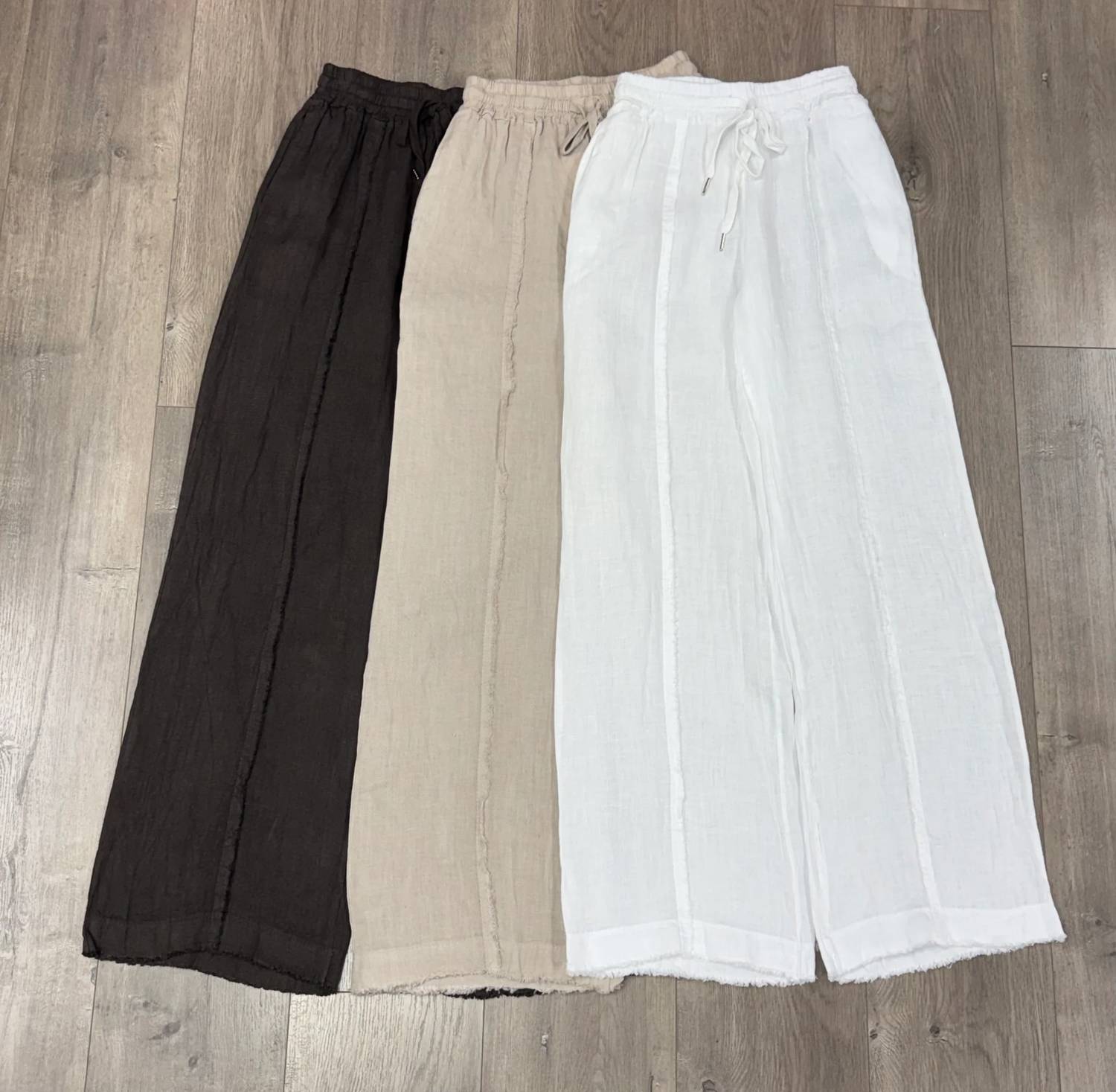 Femme Fatale - Women's Jackie Linen Wide Leg Pants With Fringe Detail