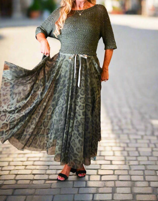 Look Mode Usa - Leopard Print Long Tulle Skirt