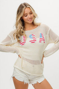 Bibi - Usa Sequin Embroidered Cover Up Sweater
