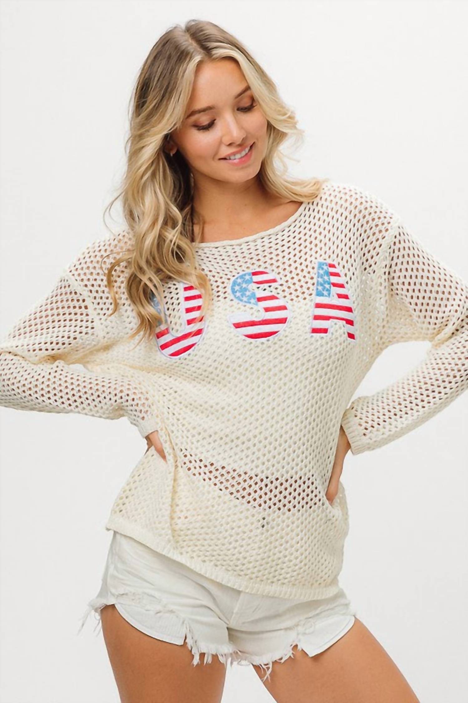 Bibi - Usa Sequin Embroidered Cover Up Sweater
