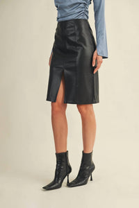 Mustard Seed Pencil Sharp Faux Leather Skirt in black - women's skirt - detail view