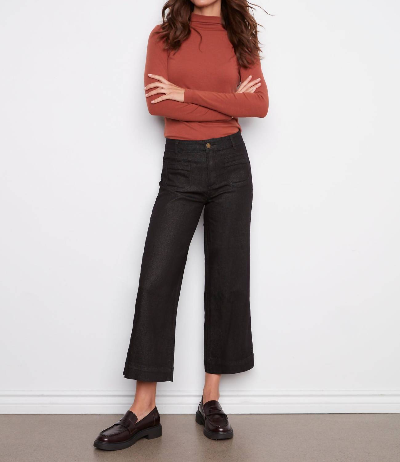 Charlie B - Women's Cropped Flare Lurex Pant