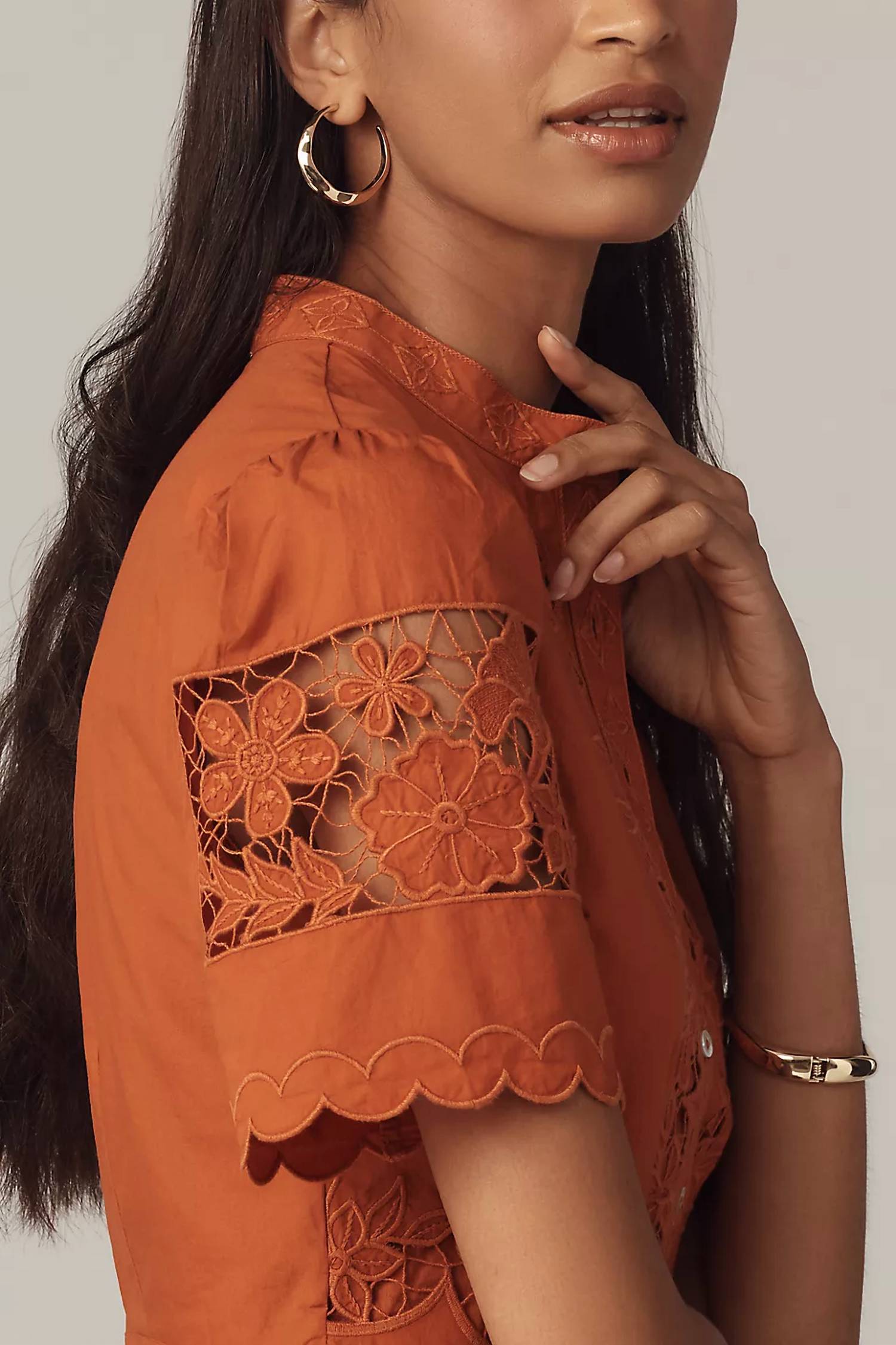LOVE THE LABEL Elizabeth Short-sleeve Lace Blouse in cinnamon - women's blouse - alternate view