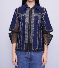 Samuel Dong Women's Textured Jacket in blue denim - women's jacket