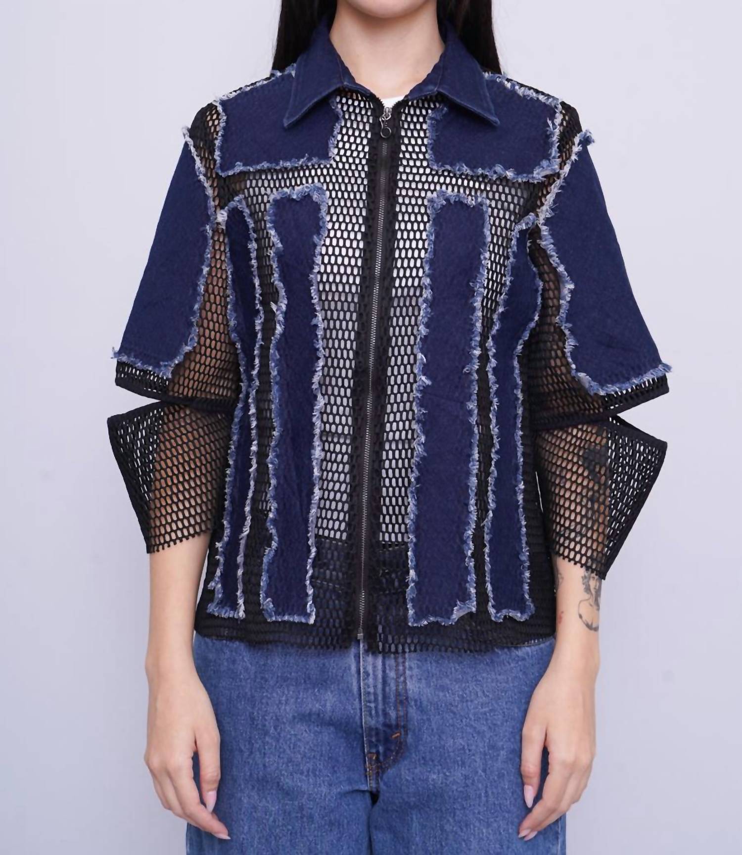 Samuel Dong Women's Textured Jacket in blue denim - women's jacket