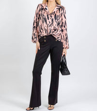 Joseph Ribkoff Satin Animal Print Draped Top in pink black 1 - women's long sleeve top - view 5