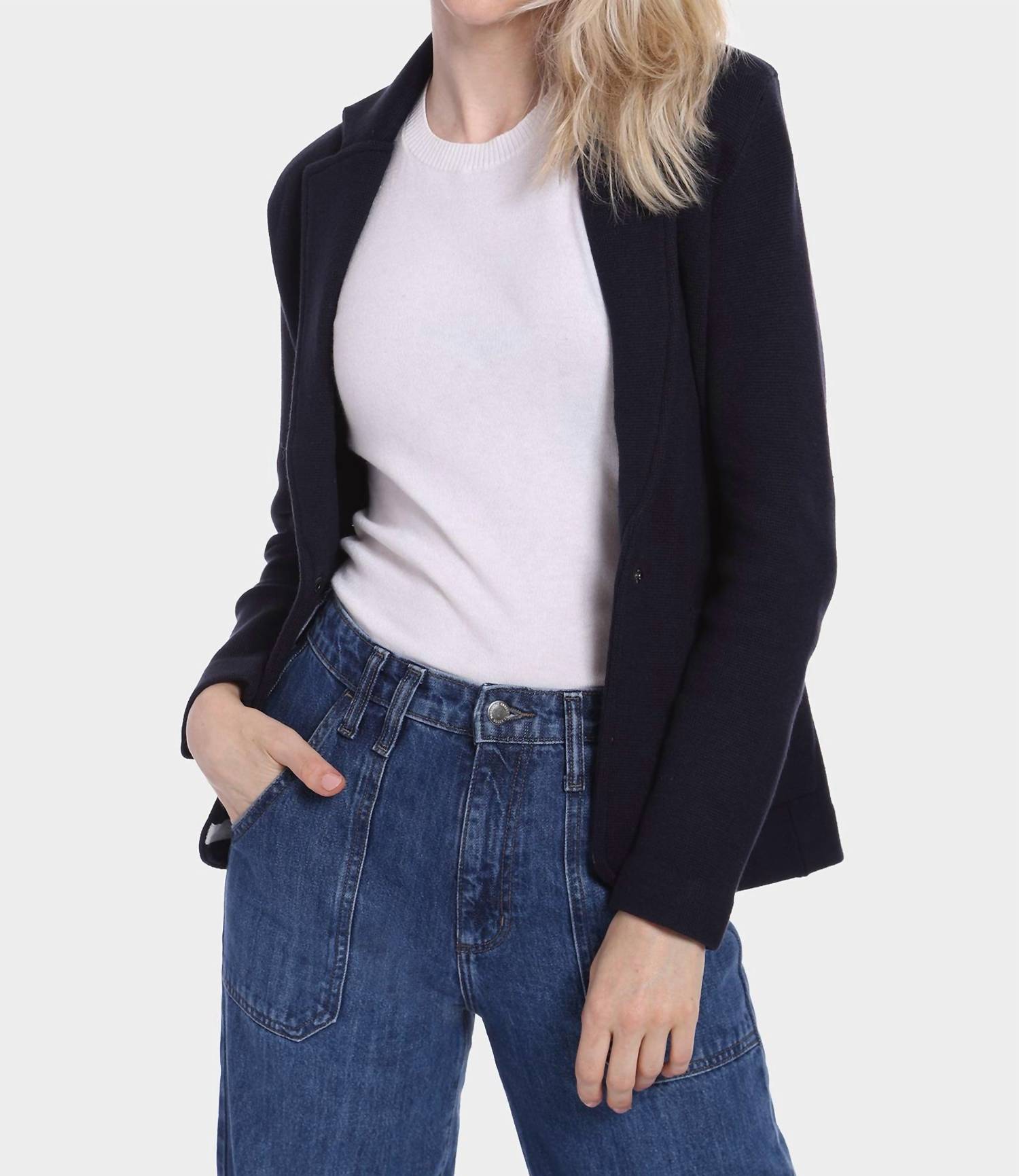 Minnie Rose - Cotton Blend Fitted Blazer