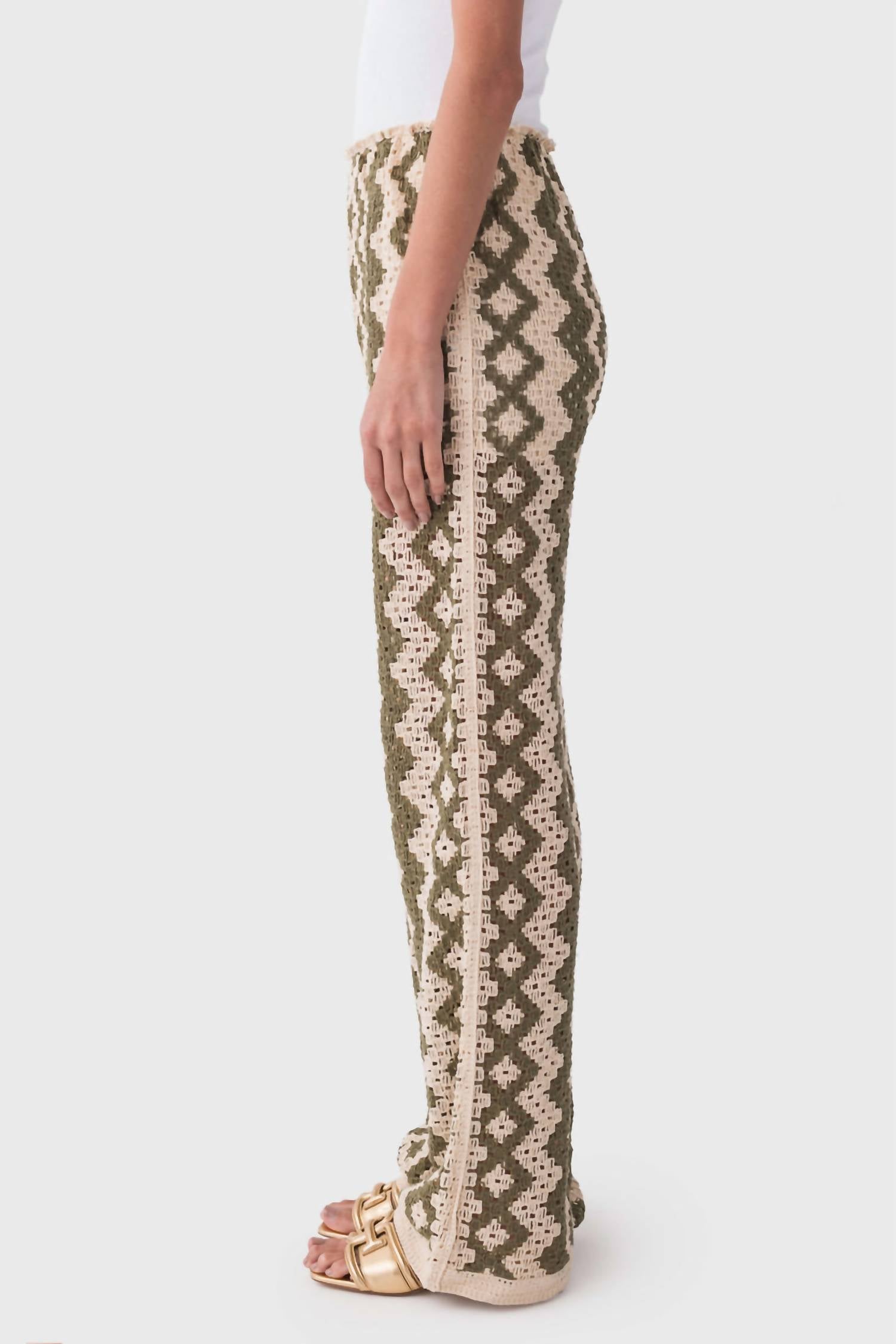 RD Style Kya Crochet Pants in natural green - women's pants - detail view