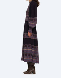 SEA Adella Print Long Sleeve Smocked Dress in iris - women's dress - view 4