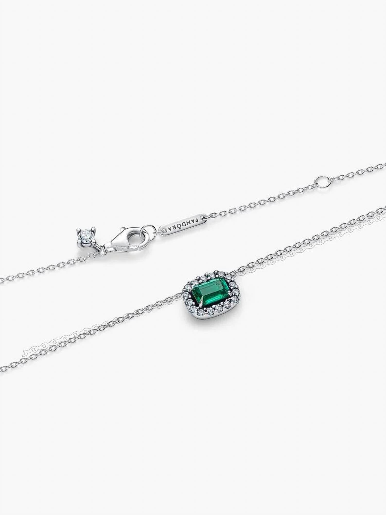 Pandora - Rectangular Sparkling Halo Pendant Necklace