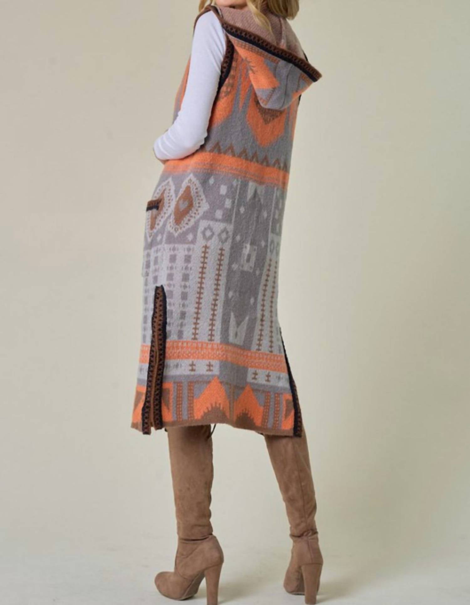Coco - Elia Hooded Aztec Long Vest