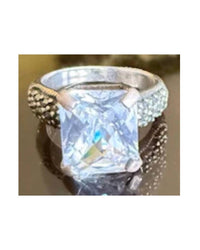 P & K Jewelry Women's Marcasite Emerald Cut Stone Ring in silver clear - women's jewelry - detail view