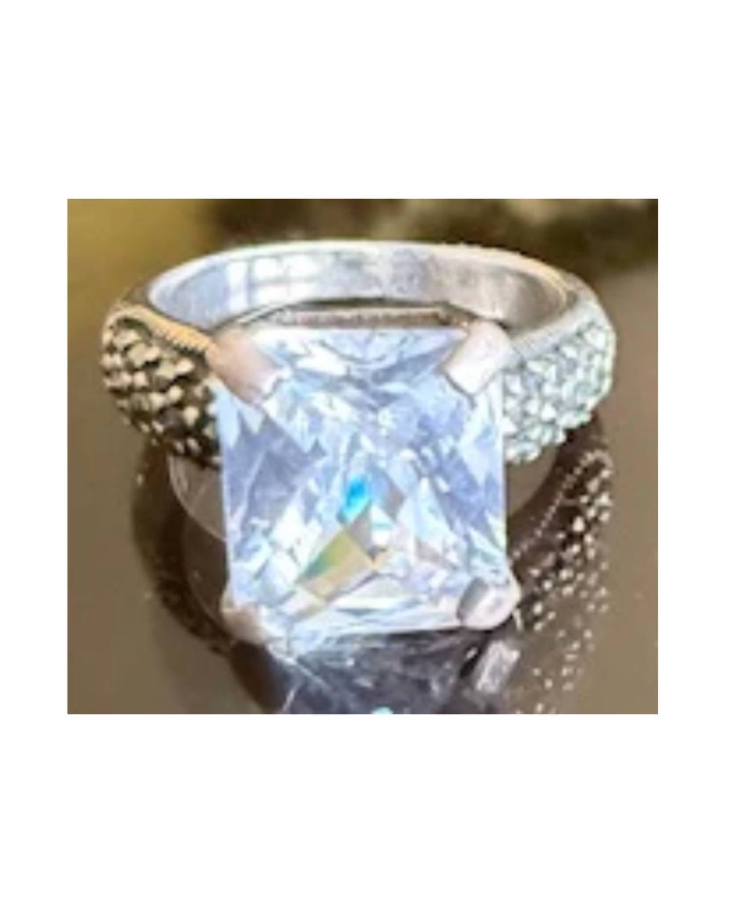 P & K Jewelry Women's Marcasite Emerald Cut Stone Ring in silver clear - women's jewelry - detail view