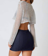 CLA Long Sleeve Knit Top in heather grey - women's shirt - alternate view