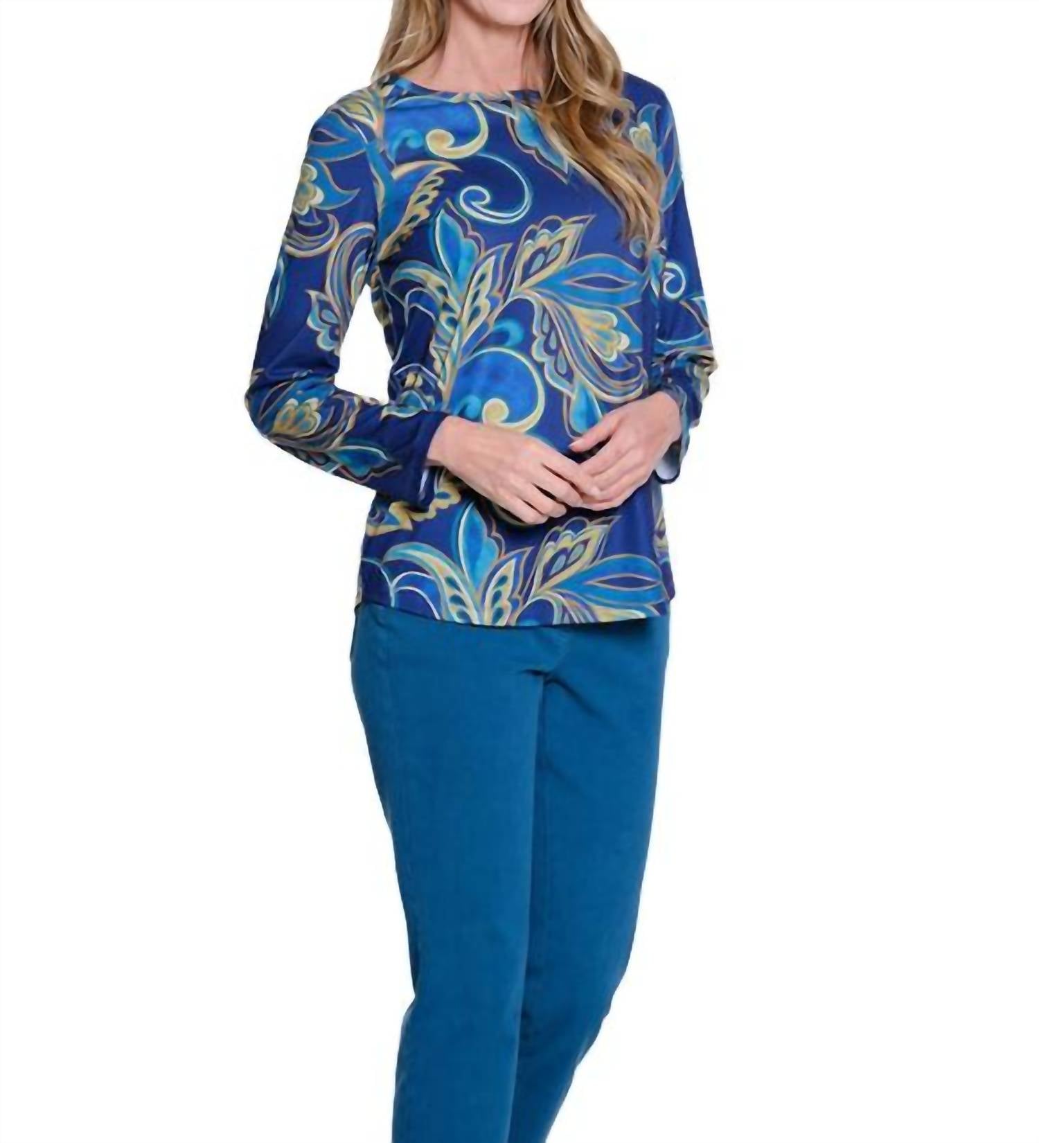 Multiples - Shaped Hem Long Sleeve Scoop Neck Top