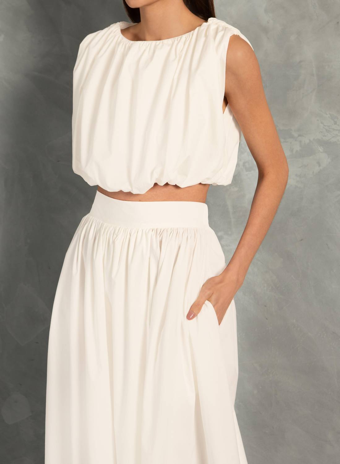 ADRIANA DEGREAS Solid Inamorata Cropped Blouse in off white - women's blouse - alternate view