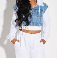 Circular Path - Crop Denim Hoodie