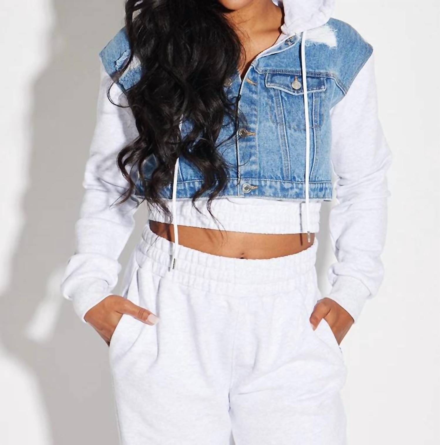 Circular Path - Crop Denim Hoodie