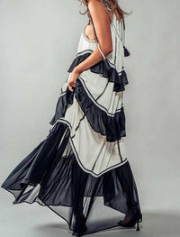 Urban Daizy - Embroidered Tiered Silk Chiffon Maxi Dress