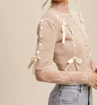 Listicle - Pastel Knit Cardigan With Satin Bow Details