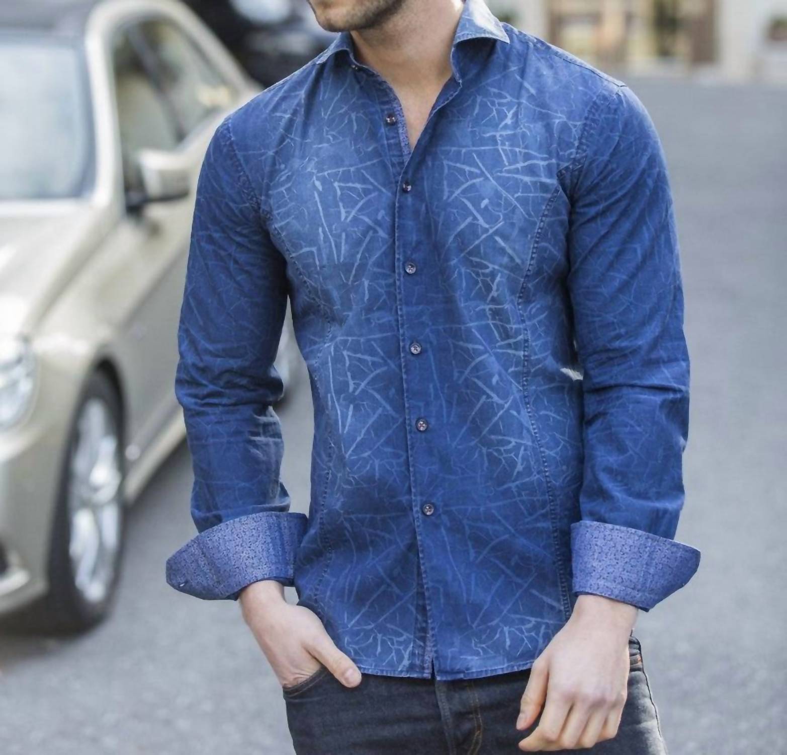 Eight X - DENIM CRACKLE WASH SHIRT