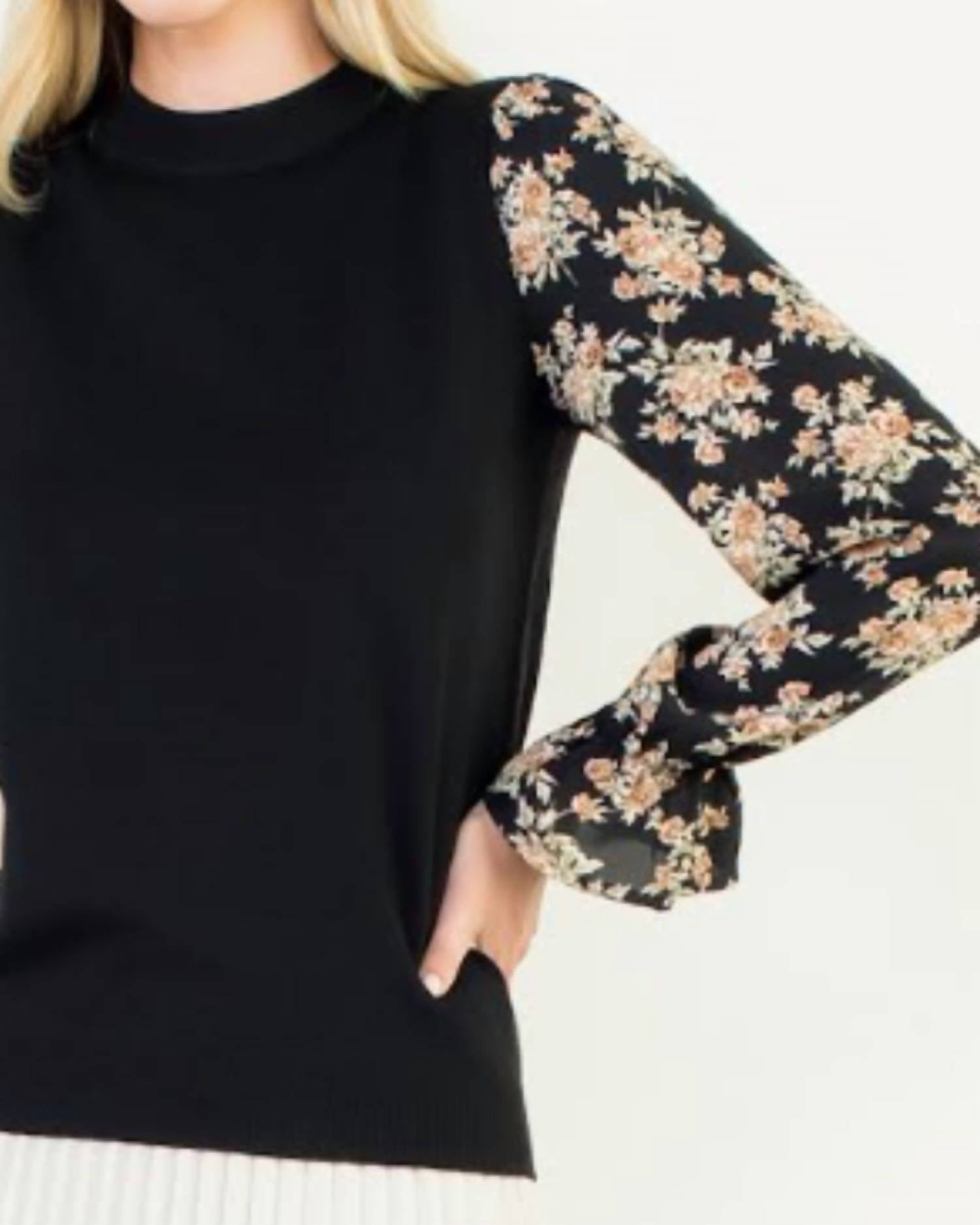 Thml - Floral Sleeve Knit Top