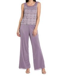 R&M Richards - Glitter Embroidered Pant Suit With Pearl Neckline