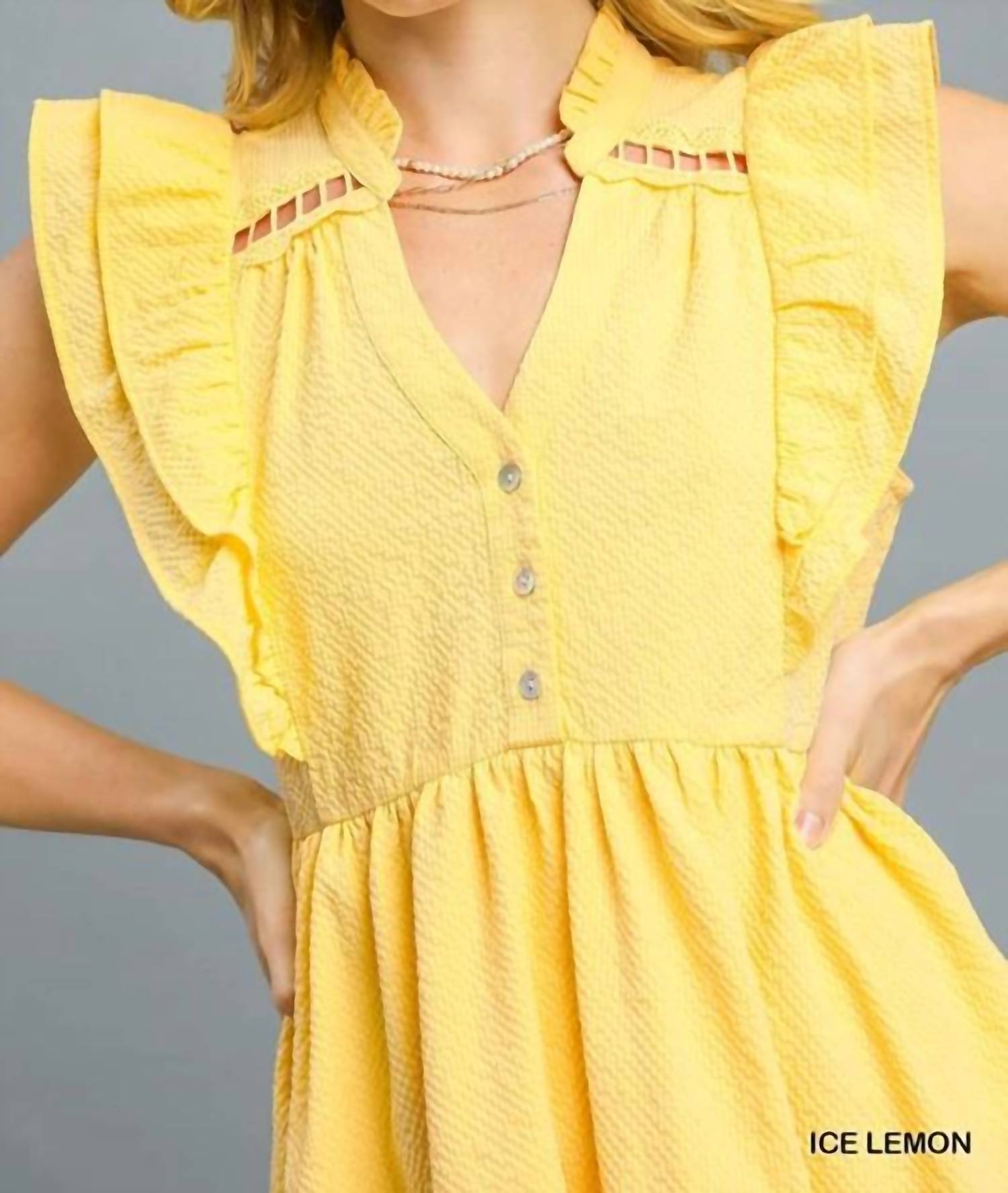 Umgee - Ruffle Sleeve Textured Babydoll Dress