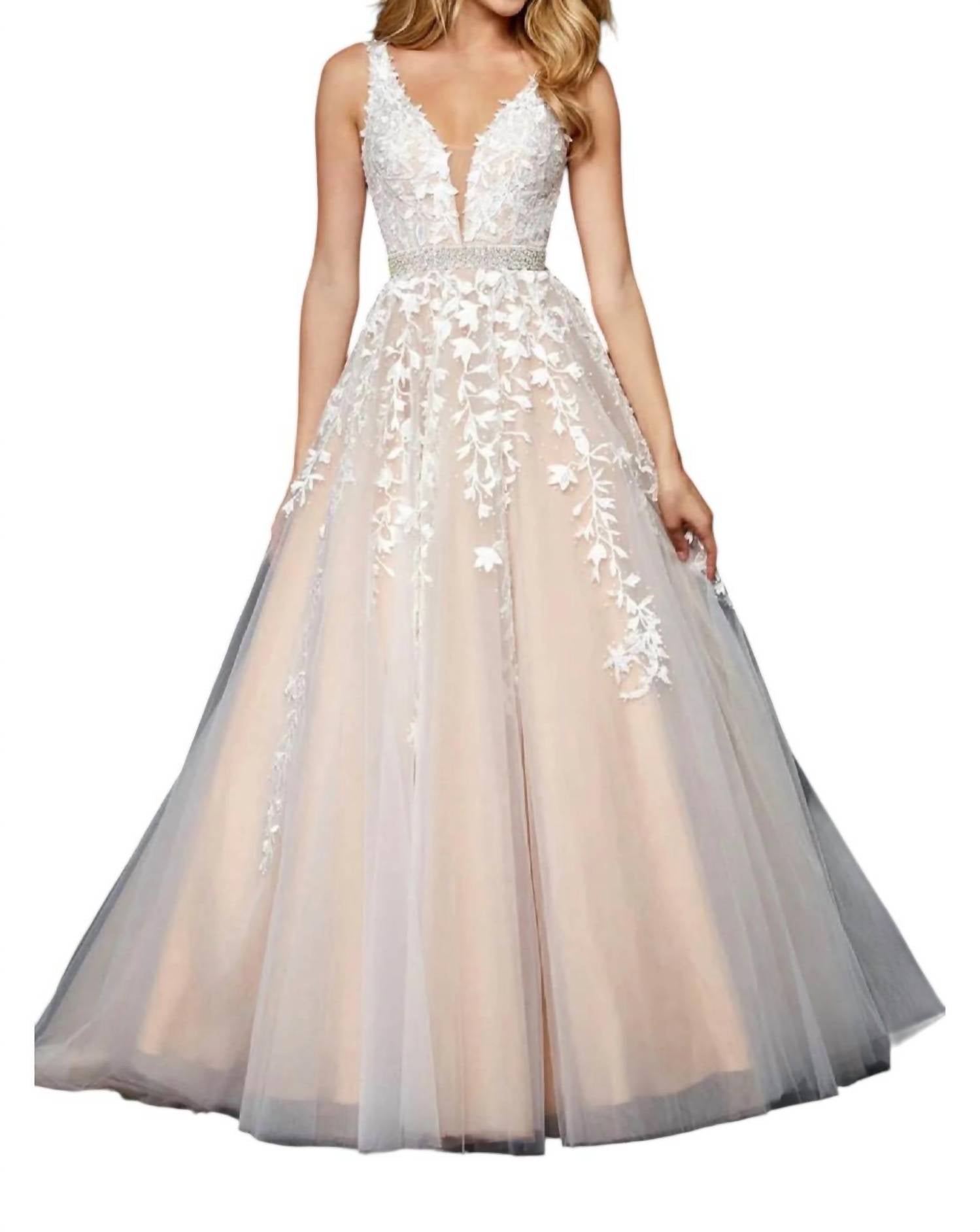 Sherri Hill - Beaded Embroidered Tulle V Neck A Line Dress