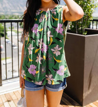Orchids Pleated Sleeves Blouse