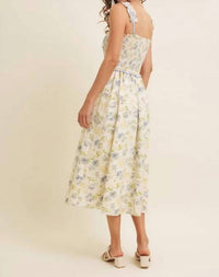 In February - Lovely Floral Smocked Midi Dress With Bow