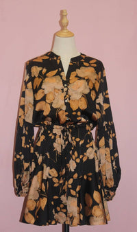 Aakaa Fall Floral Print Dress in black camel - women's dress