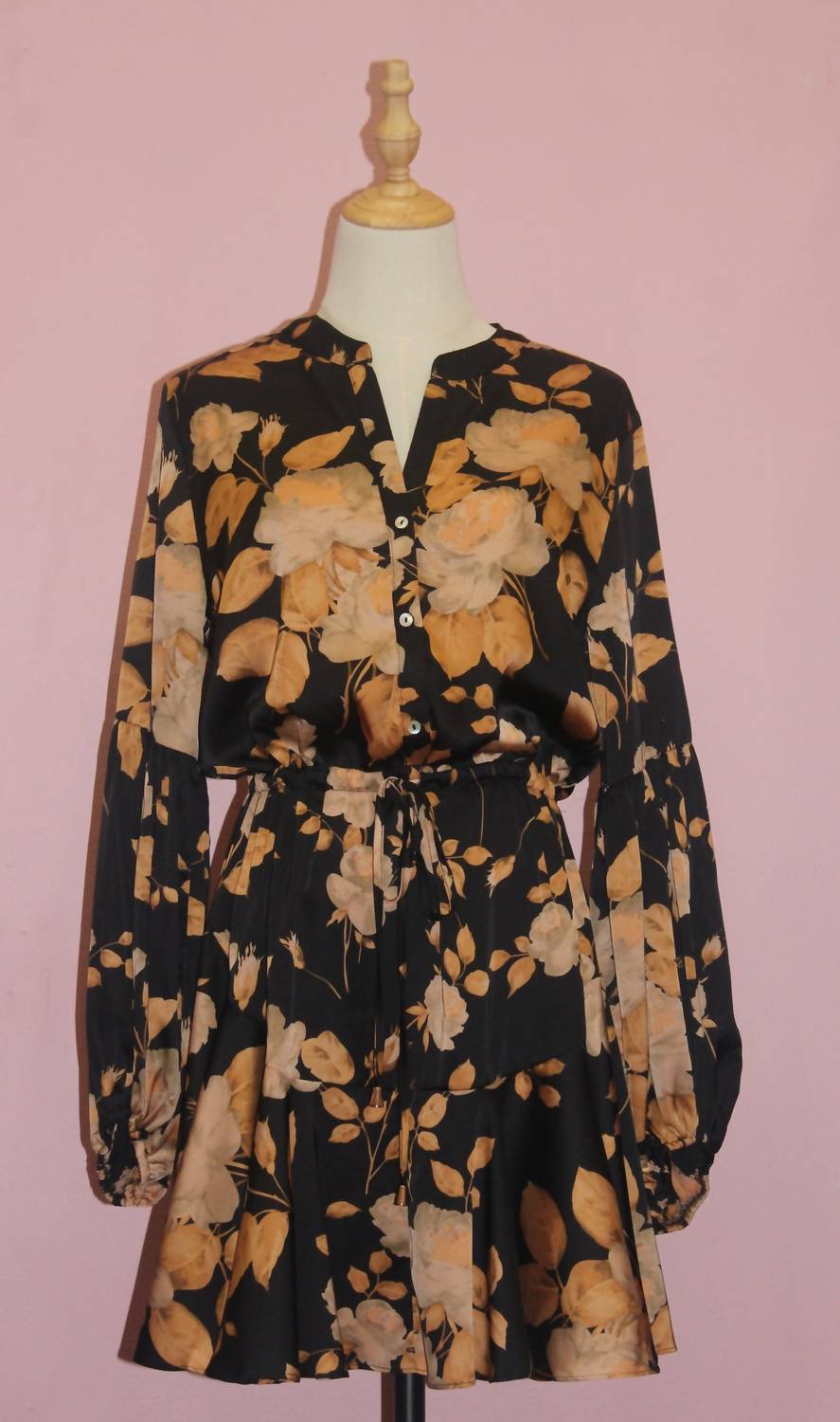 Aakaa Fall Floral Print Dress in black camel - women's dress