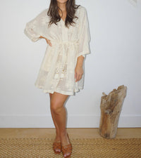 NIBI MTK Savannah Kaftan in cream palm embroidery - women's dress - alternate view