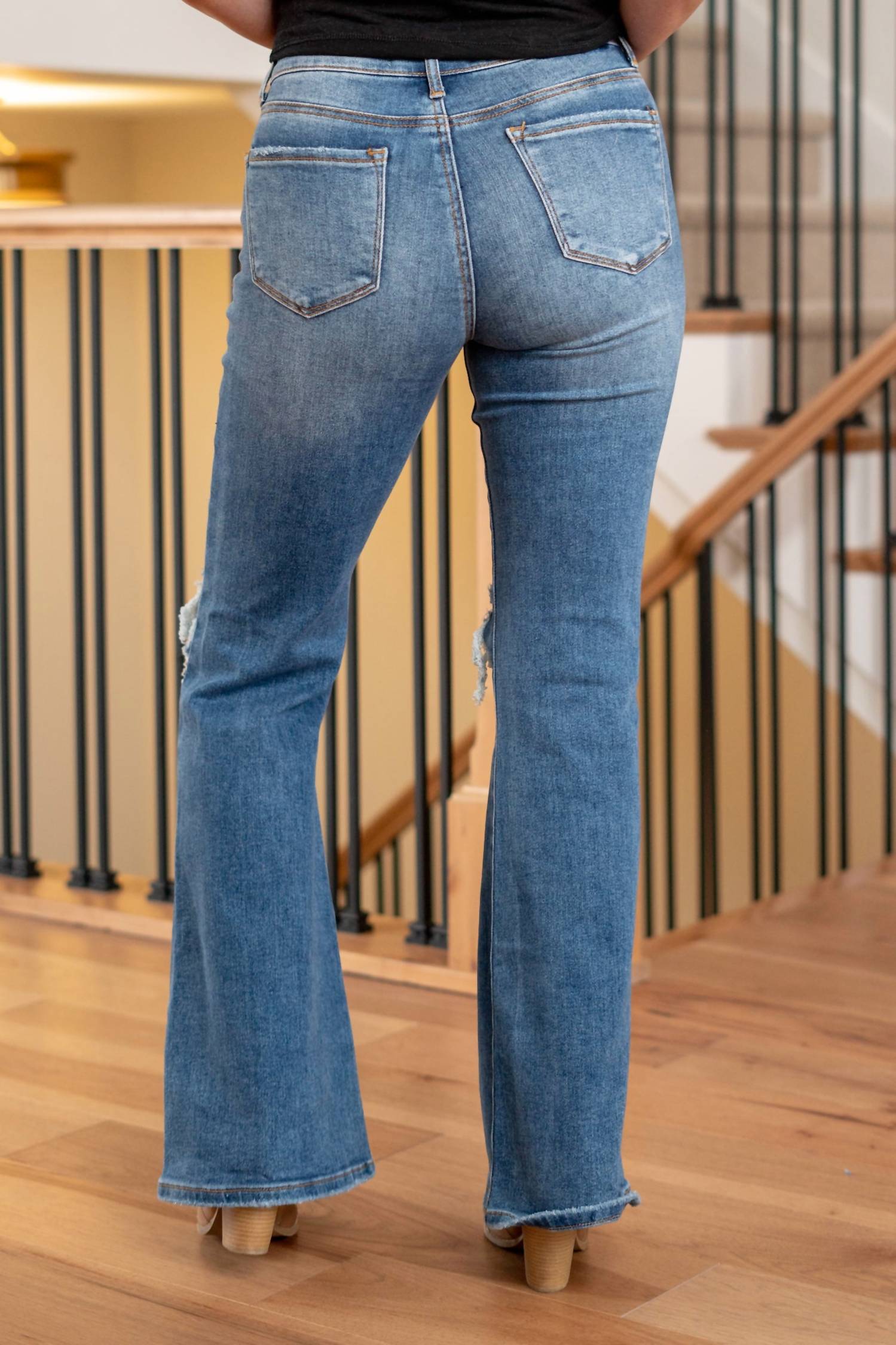 Risen - Wilson Mid Rise Distressed Flare Jeans