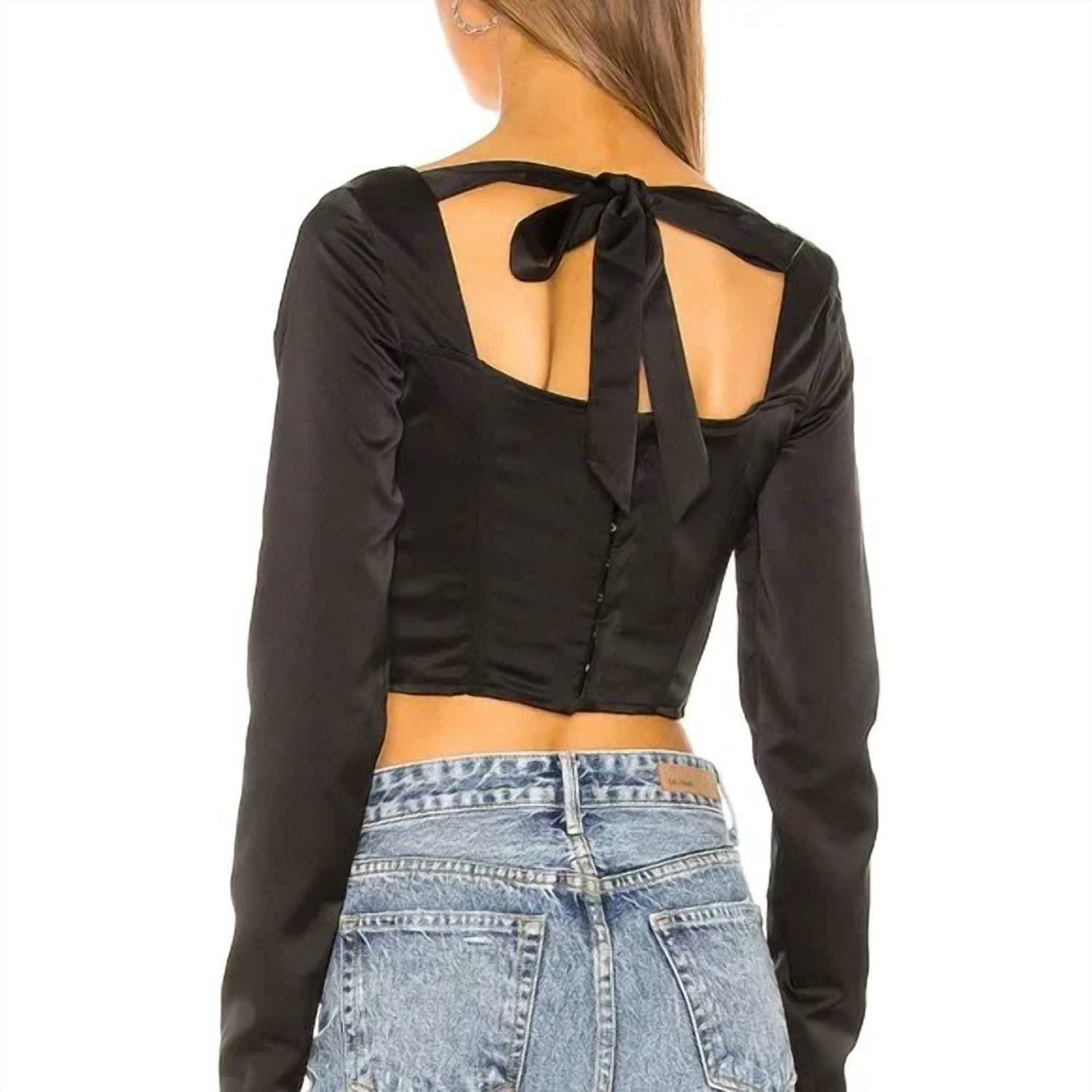 Guizio - Satin Bustier Crop Top Long Sleeve
