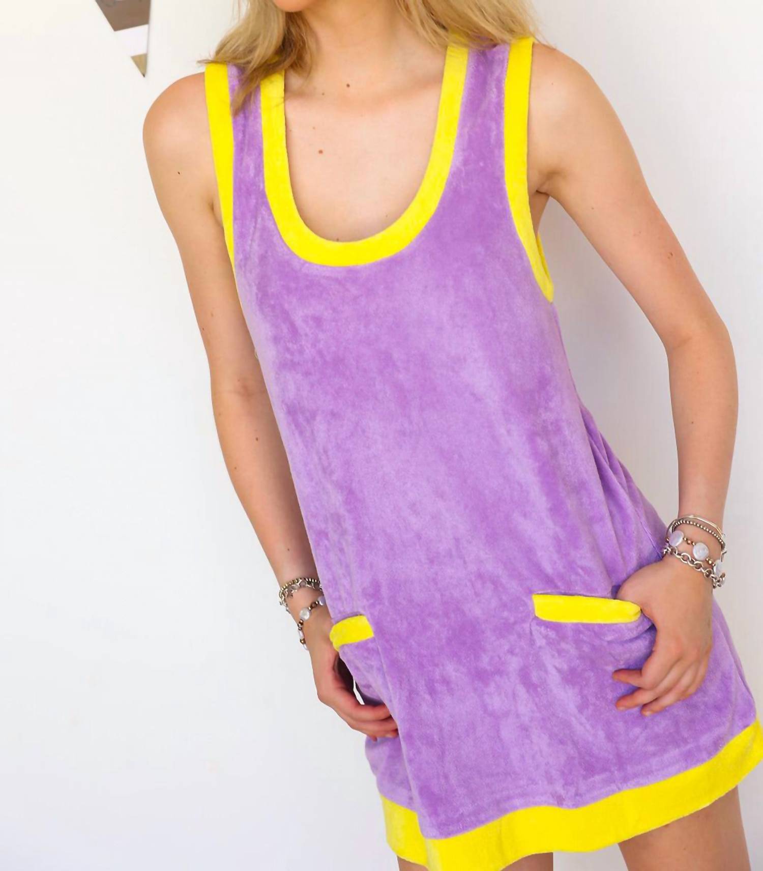 Karlie - Solid Colorblock French Terry Scoop Dress