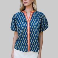 Thml - Puff Sleeve Floral Detailed V Neck Top