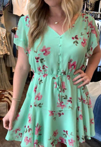 STEVE MADDEN Kirsty V-Neck Flutter Sleeve Dress in green - women's dress