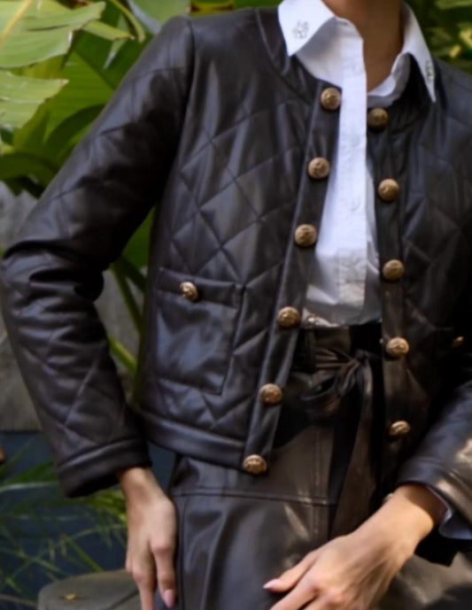 Stellah - Faux Leather Quilted Jacket