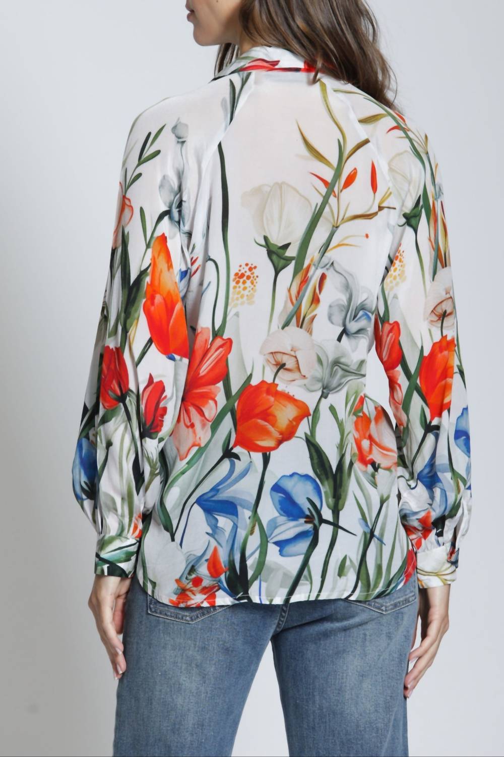 APNY Half-placket Pullover Blouse in whispers in bloom - women's long sleeve top - detail view