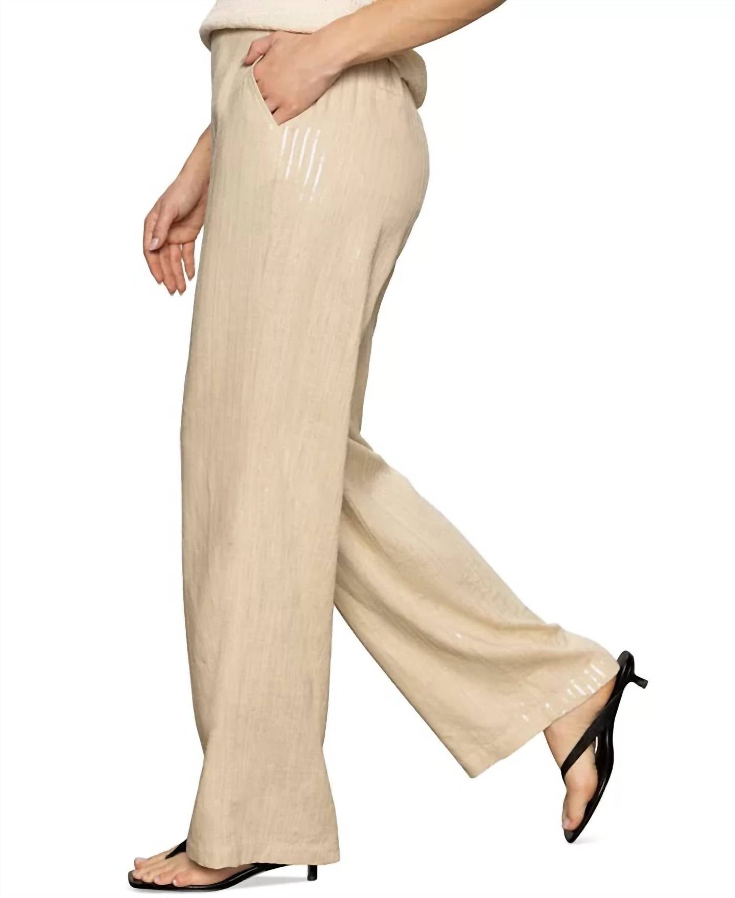 Sanctuary Coastal Pull On Wide Leg Pants in sand sequin stripe - women's pants - alternate view