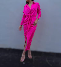 Lena - Button Down Collared Long Sleeve Maxi Dress