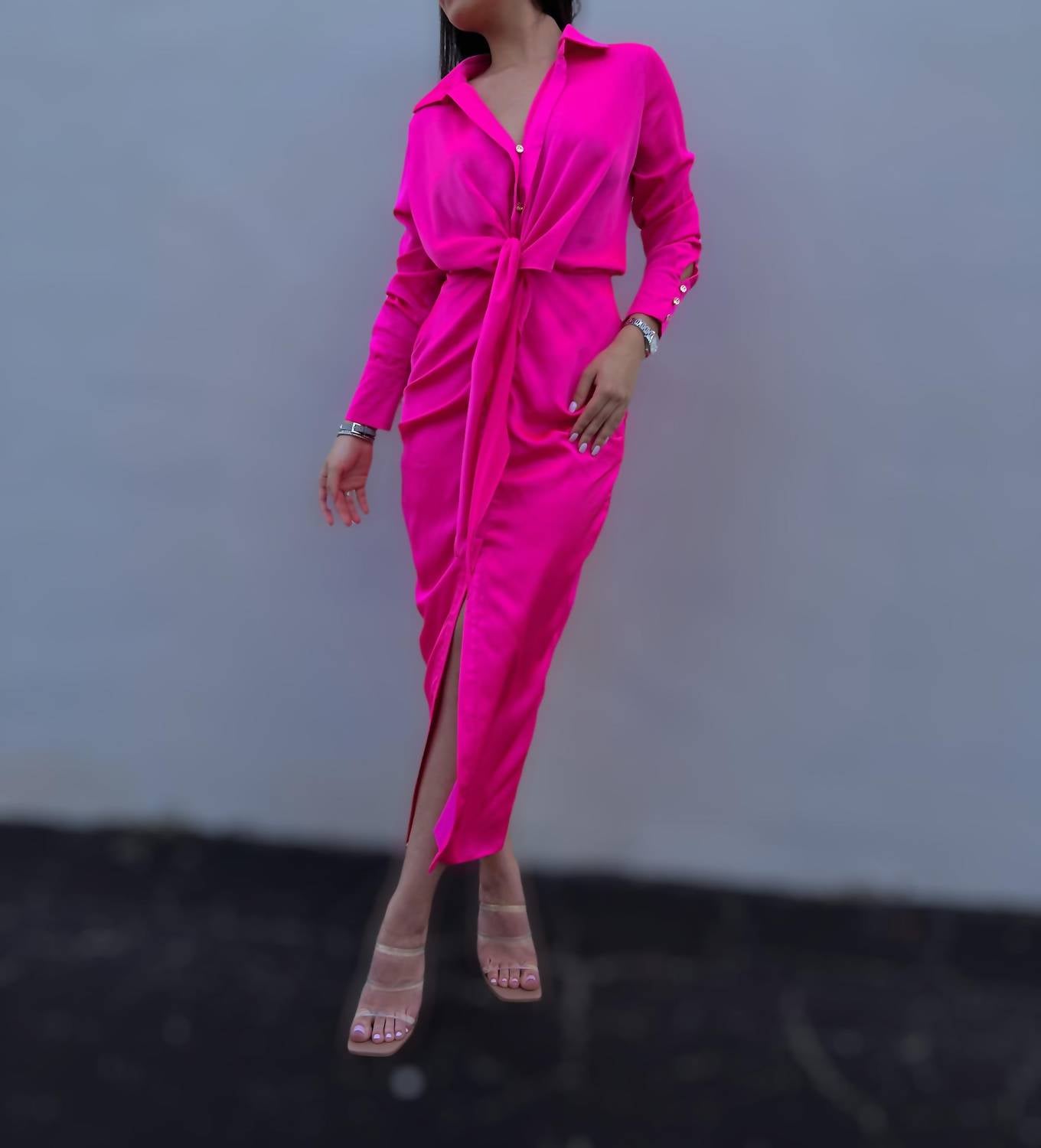 Lena - Button Down Collared Long Sleeve Maxi Dress