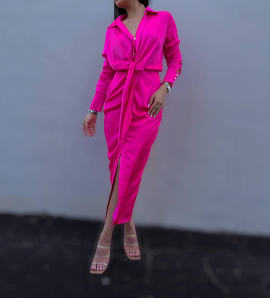 Lena - Button Down Collared Long Sleeve Maxi Dress